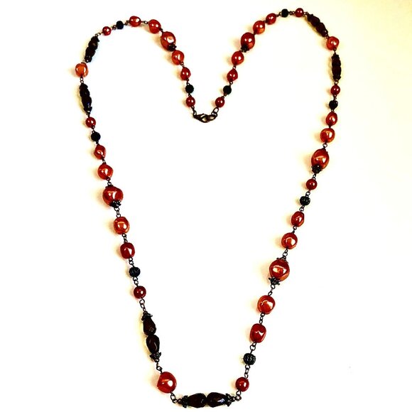 ALEXANDRA'S ACCENTS 42" Necklace Baroque Terracotta Smoky Venetian Glass Beads - Picture 1 of 6